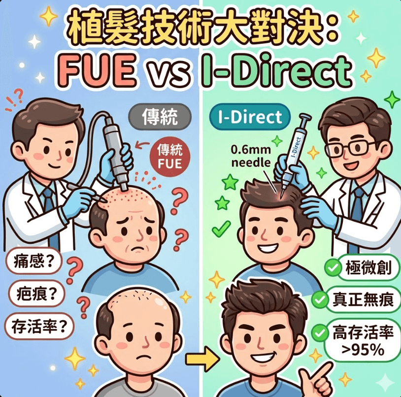傳統 FUE vs I-Direct 無痕植髮有何分別?揭秘日本專利技術高達 95% 存活率的真相