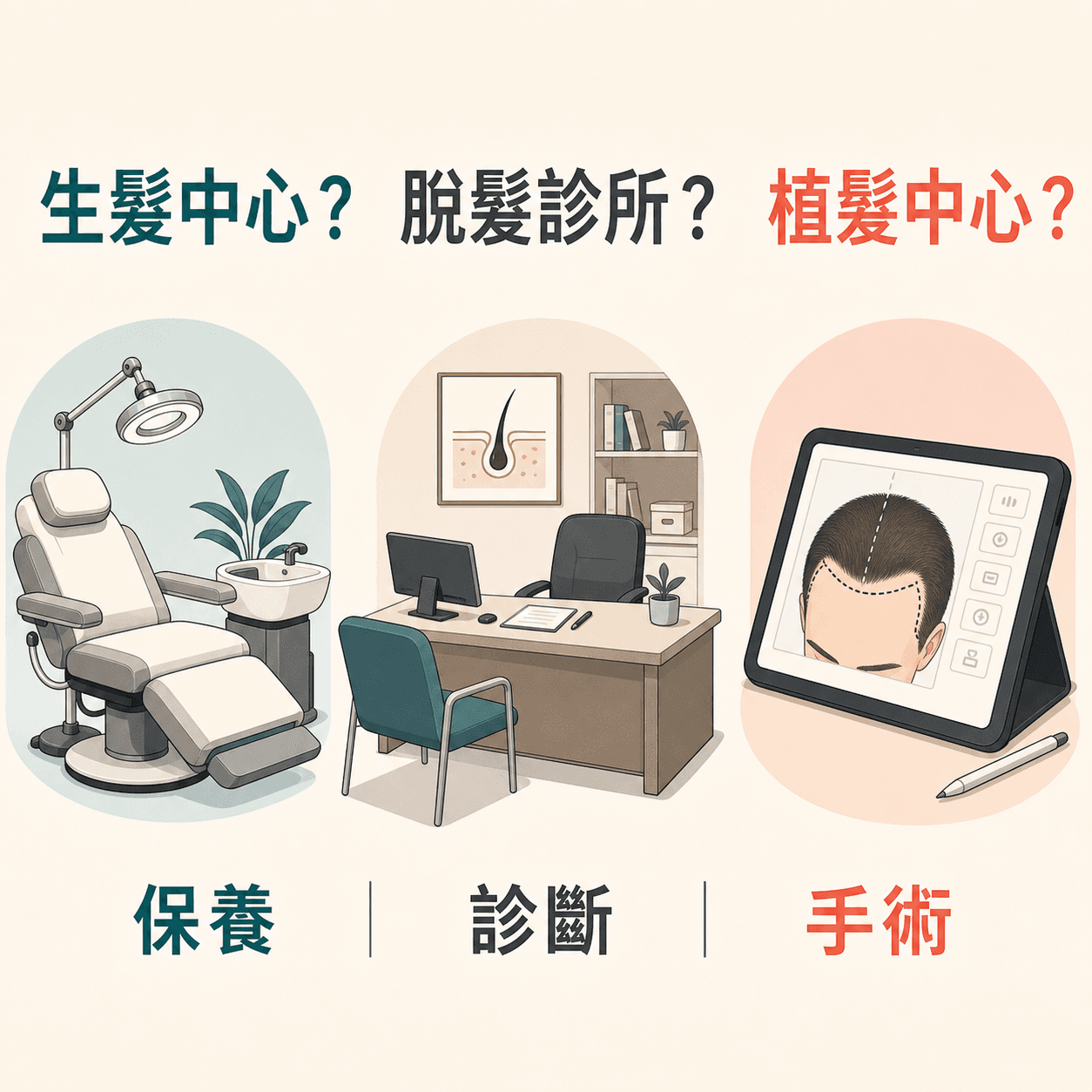 生髮中心脫髮診所植髮中心三者分別的香港脫髮治療指南插圖