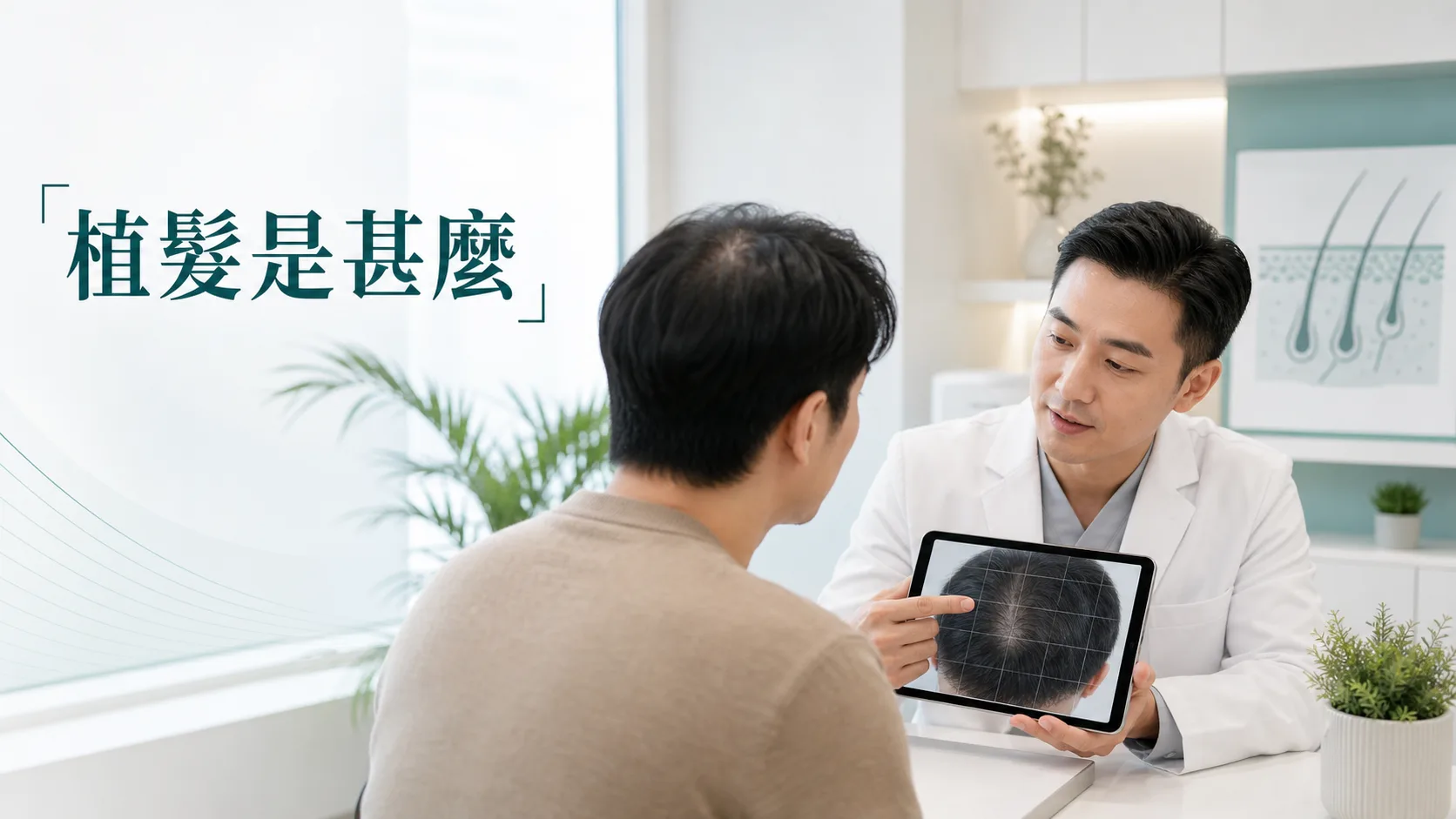 植髮是甚麼文章主圖,醫生與客人進行頭皮及毛囊評估