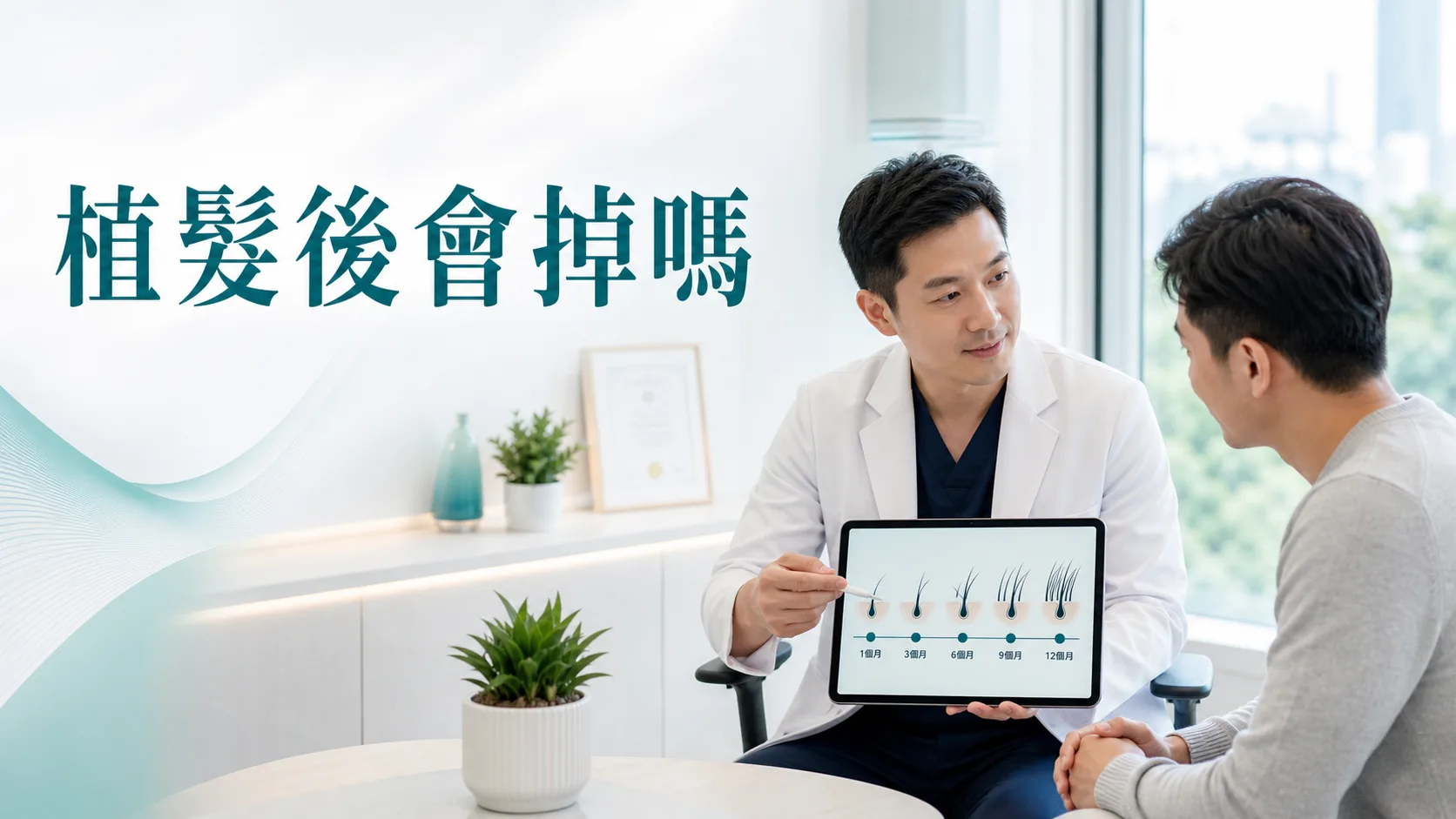 植髮後會掉嗎文章主圖,醫生向客人說明術後生長時間線