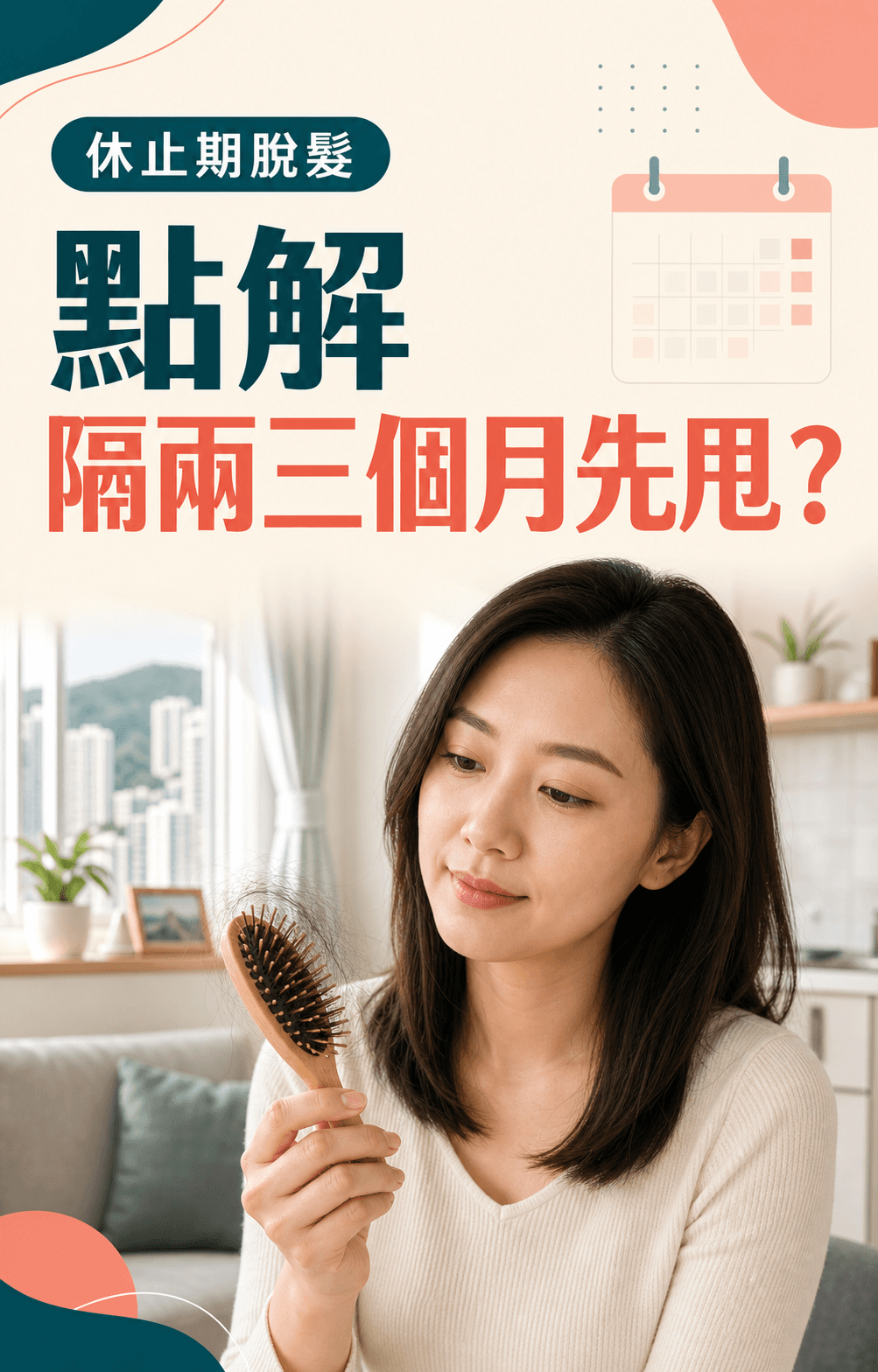 香港女性查看梳上甩髮,解釋休止期脫髮為何在誘因後兩至四個月出現